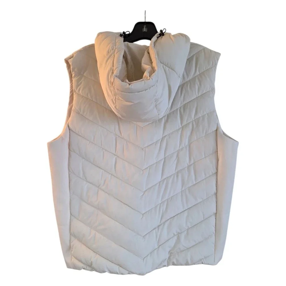 Ivory Chevron Puffer Vest Hooded Tahari Woman 3X NWOT Winter Classic